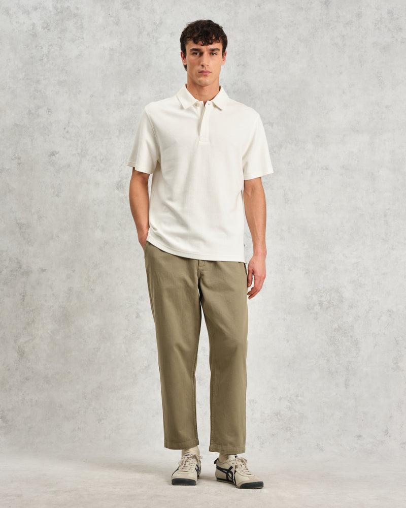 wax london Shore - Ecru Textured Organic Cotton Polo Shirt