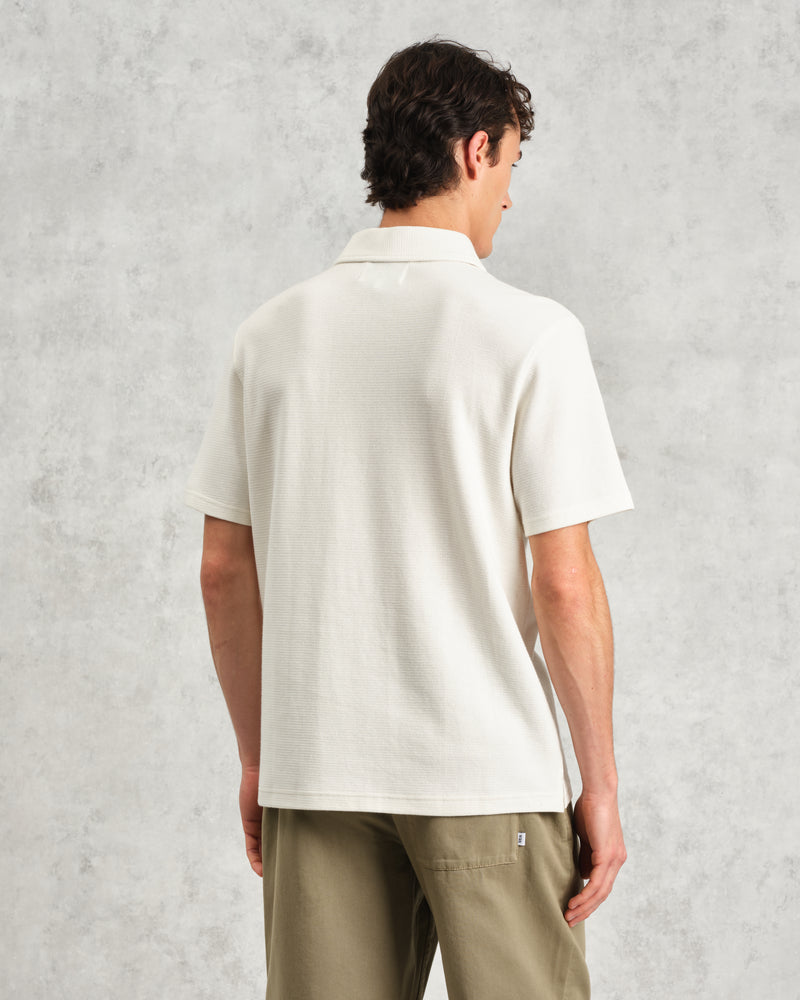 wax london Shore - Ecru Textured Organic Cotton Polo Shirt