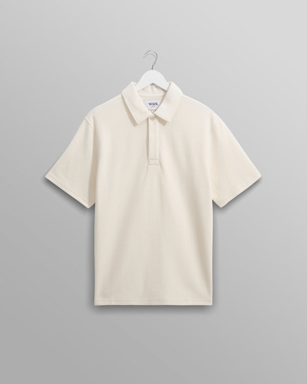 wax london men's Shore - Ecru Textured Organic Cotton Polo Shirt