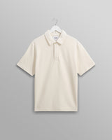 wax london Shore - Ecru Textured Organic Cotton Polo Shirt