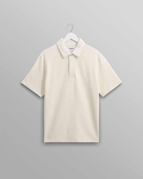 wax london Shore - Ecru Textured Organic Cotton Polo Shirt