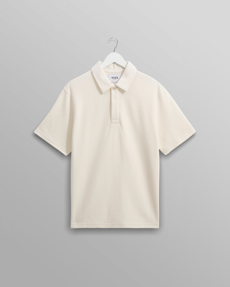 wax london Shore - Ecru Textured Organic Cotton Polo Shirt