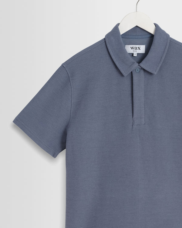 wax london men's Shore - Mid Blue Textured Short-Sleeve Polo Shirt