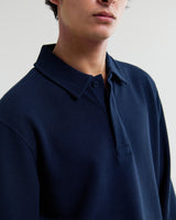 wax london men's Shore - Navy Textured Long-Sleeve Polo Shirt