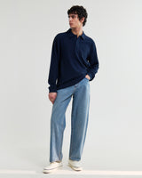 wax london men's Shore - Navy Textured Long-Sleeve Polo Shirt