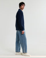 wax london men's Shore - Navy Textured Long-Sleeve Polo Shirt