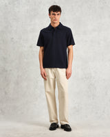 wax london Shore - Navy Textured Organic Cotton Polo Shirt