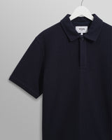 wax london Shore - Navy Textured Organic Cotton Polo Shirt