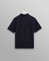 wax london Shore - Navy Textured Organic Cotton Polo Shirt