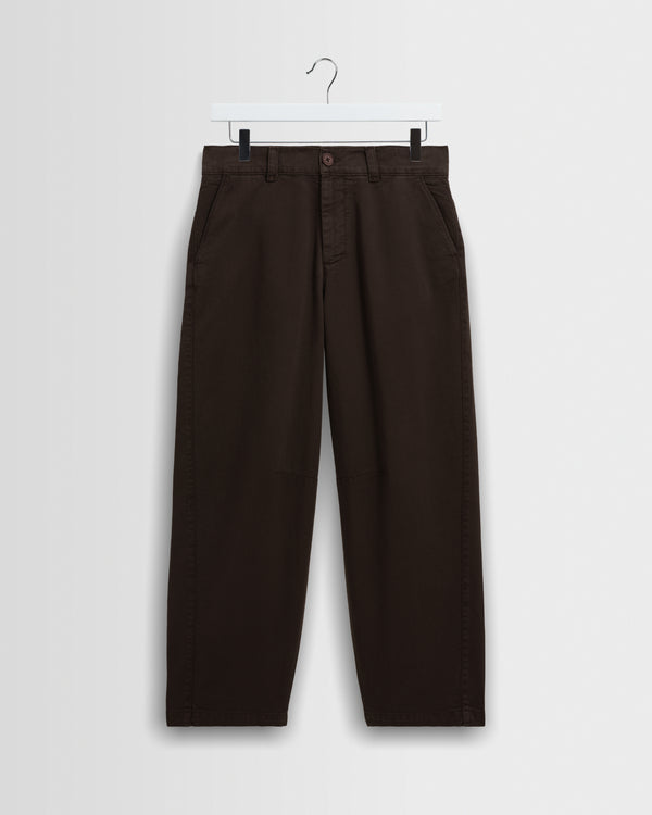 wax london men's Sidford - Brown Cotton Canvas Barrel Trousers