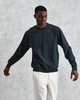 men's wax london SIDNEY SWEATSHIRT COTTON LOOPBACK WASHED BLACK
