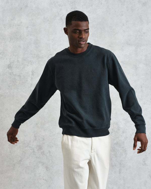 men's wax london SIDNEY SWEATSHIRT COTTON LOOPBACK WASHED BLACK