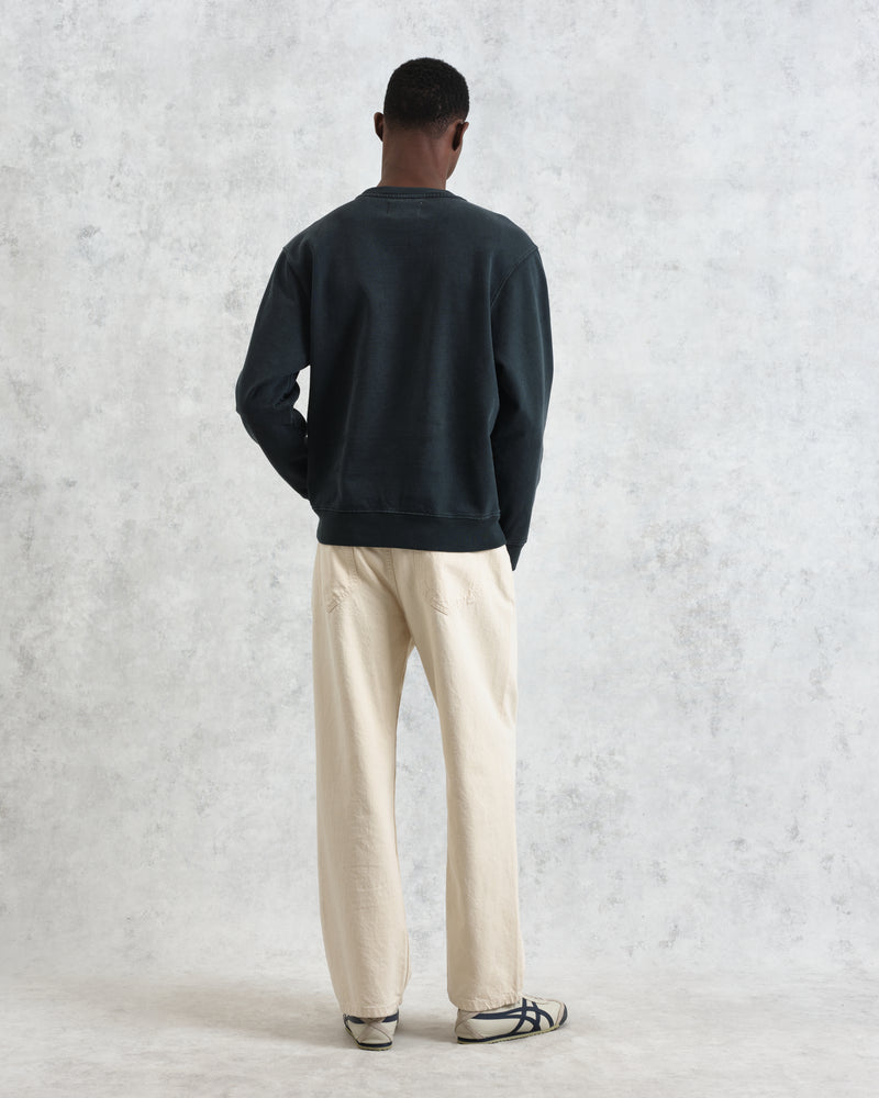 men's wax london SIDNEY SWEATSHIRT COTTON LOOPBACK WASHED BLACK