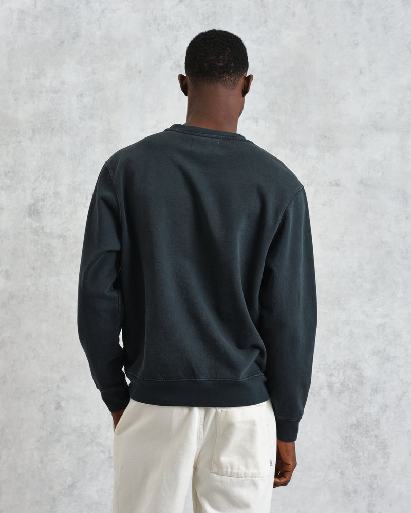 men's wax london SIDNEY SWEATSHIRT COTTON LOOPBACK WASHED BLACK