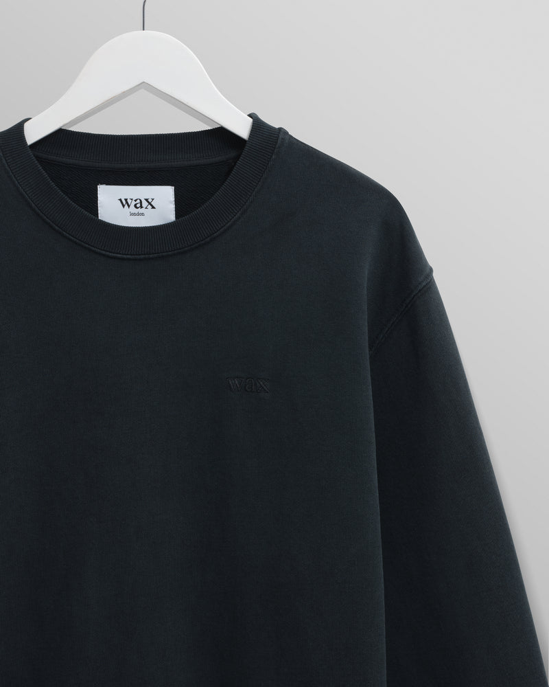 men's wax london SIDNEY SWEATSHIRT COTTON LOOPBACK WASHED BLACK