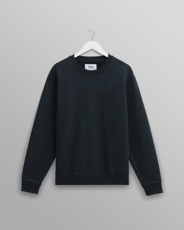 men's wax london SIDNEY SWEATSHIRT COTTON LOOPBACK WASHED BLACK