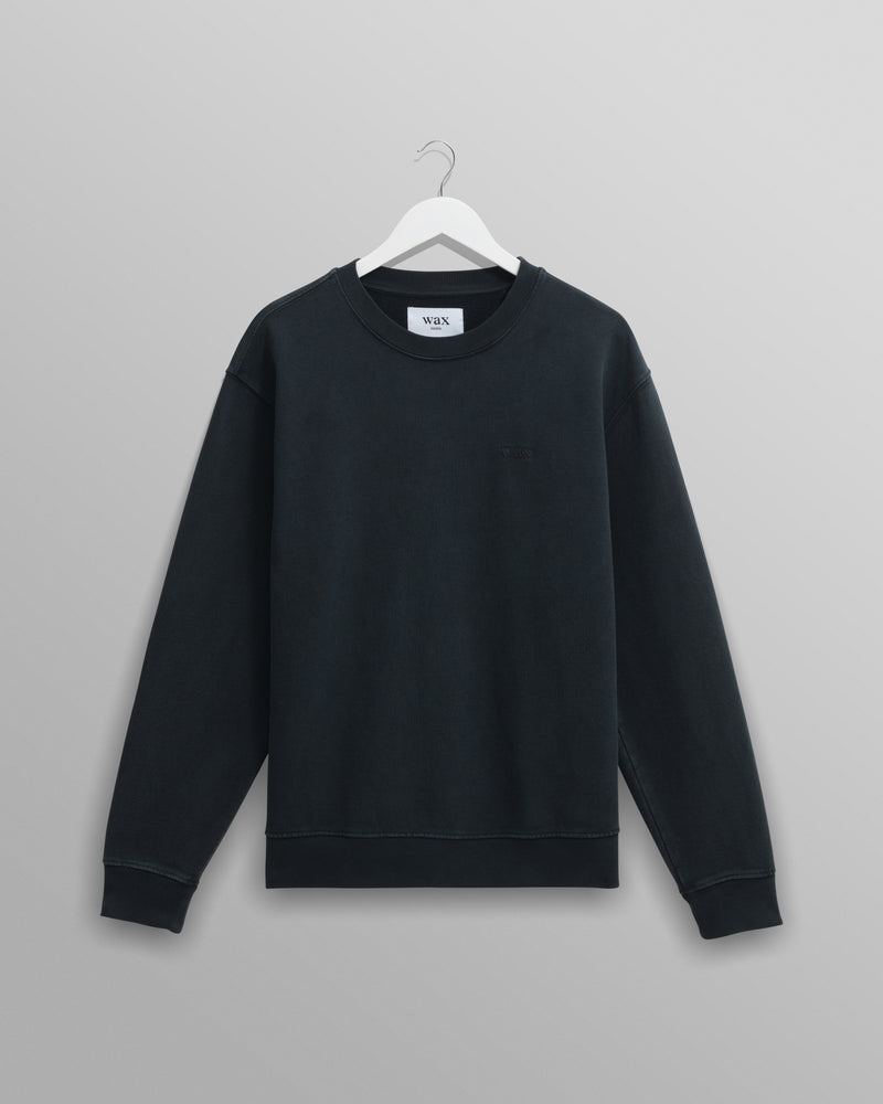 men's wax london SIDNEY SWEATSHIRT COTTON LOOPBACK WASHED BLACK