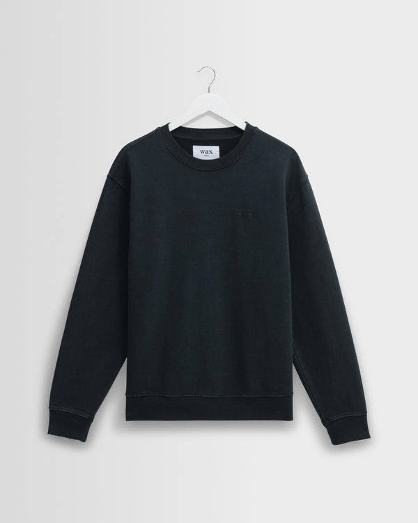 wax london men's Sidney - Washed Black Brushed Organic Cotton Sweatshirt