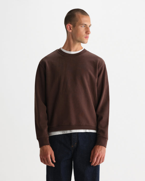 wax london men's Sidney - Washed Brown Loopback Cotton Sweatshirt