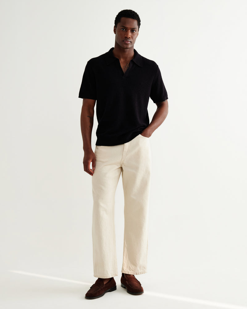 Men's Black Boucle Knitted Polo Shirt | Wax London