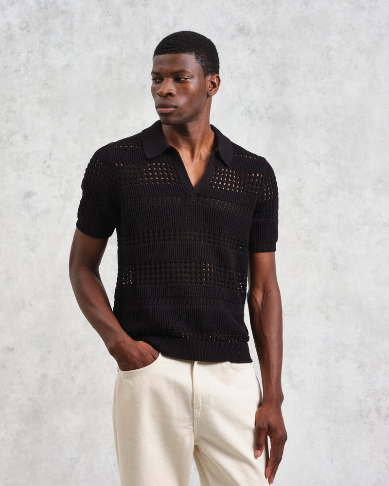 wax london Siena - Black Pointelle Knitted Polo