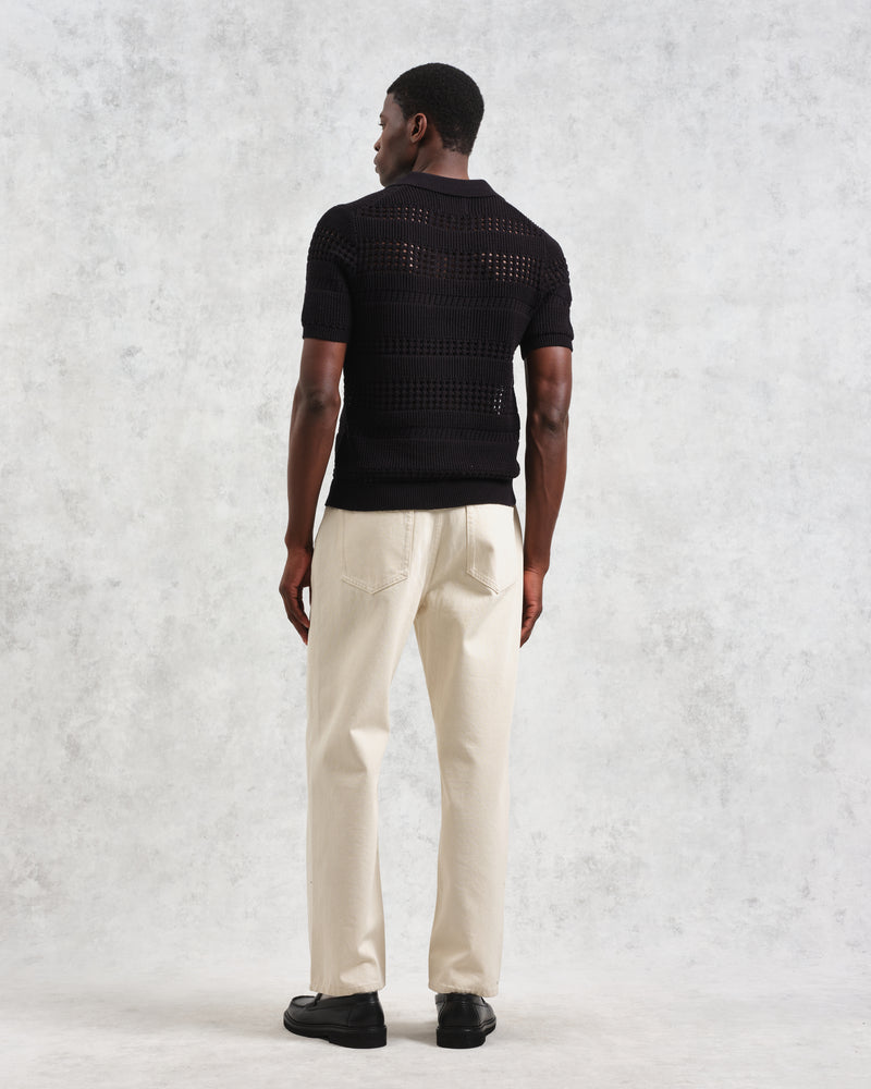 wax london Siena - Black Pointelle Knitted Polo