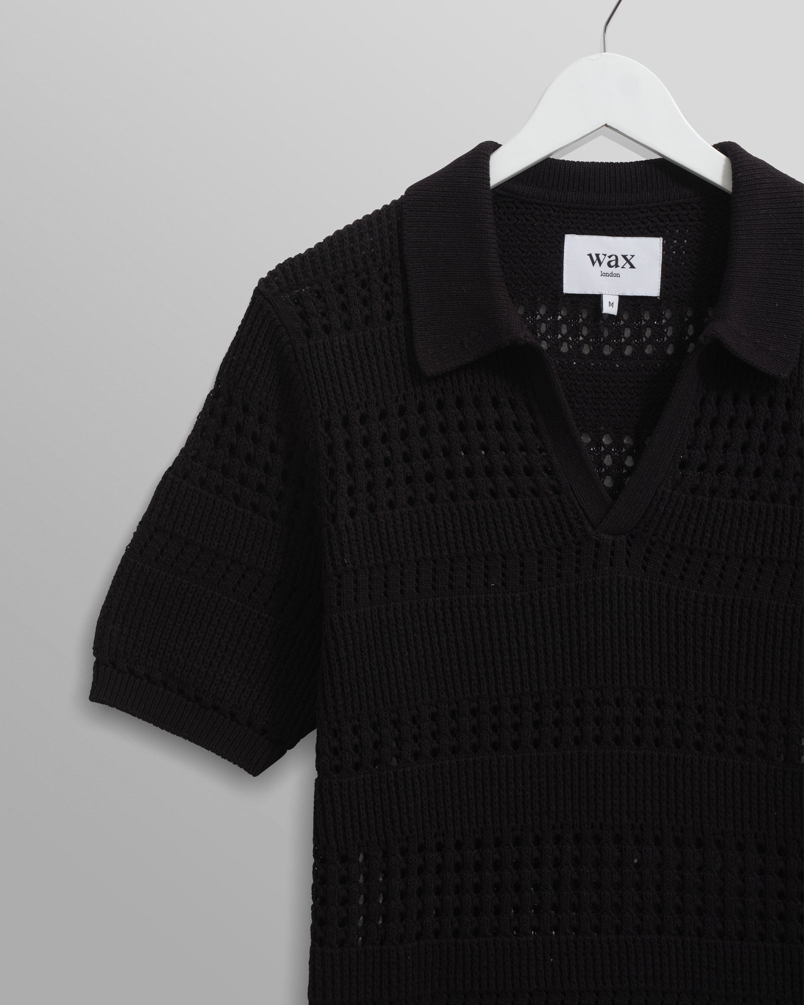 Men's Black Pointelle Knitted Polo | Wax London