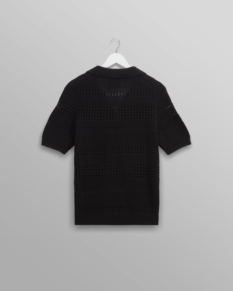 wax london Siena - Black Pointelle Knitted Polo