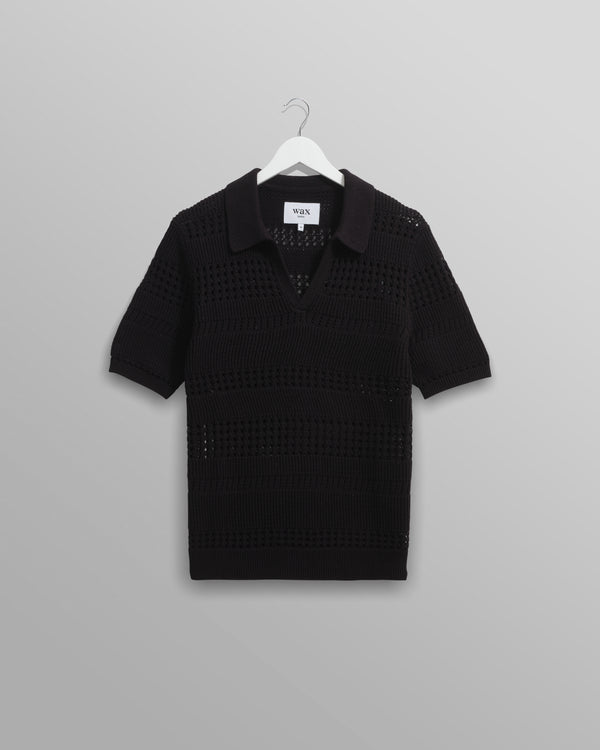 wax london men's Siena - Black Pointelle Knitted Polo
