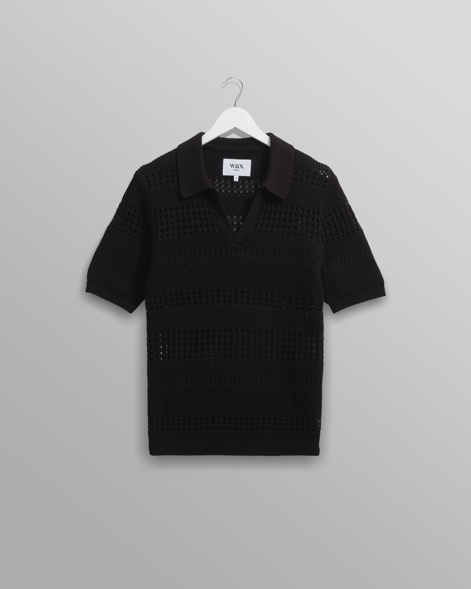 Men's Black Pointelle Knitted Polo | Wax London