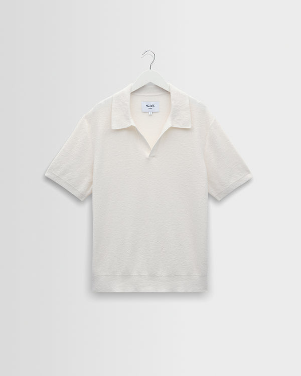 wax london men's Siena - Ecru Boucle Knitted Polo Shirt