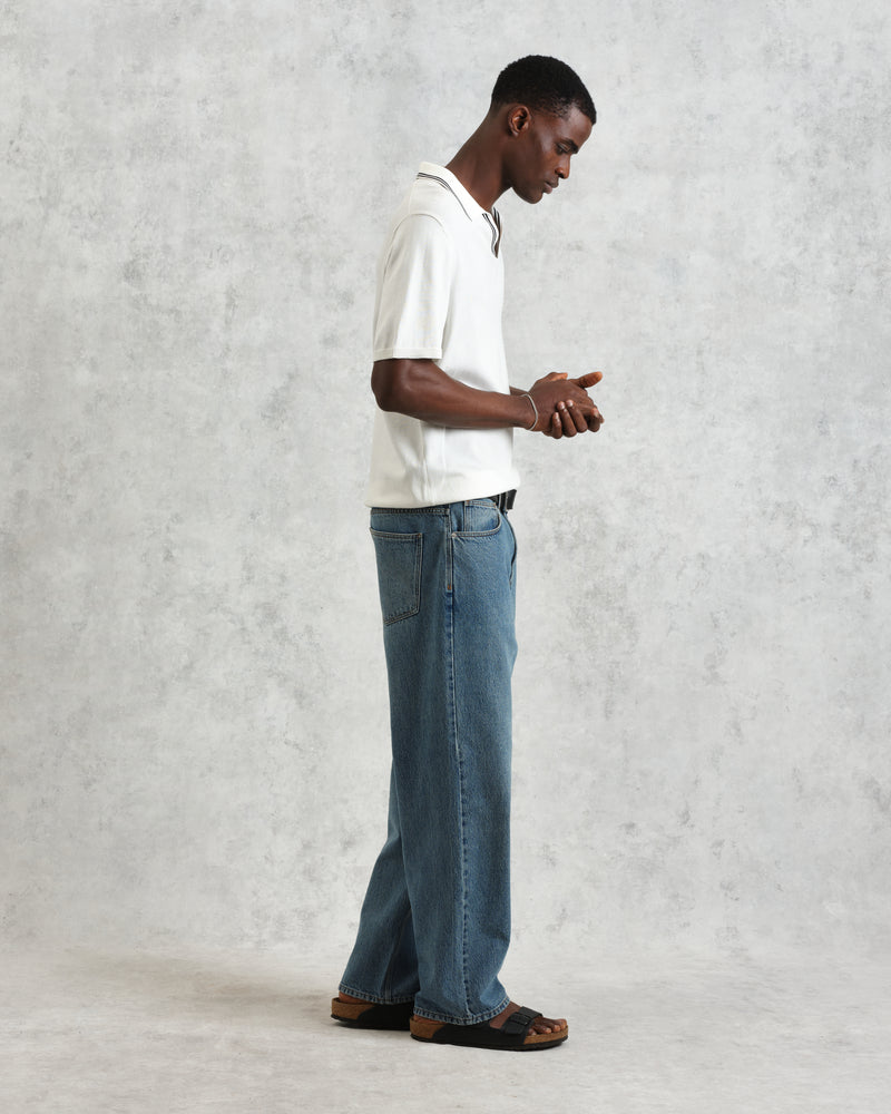 wax london men's Siena - Ecru Fine Gauge Cotton Polo