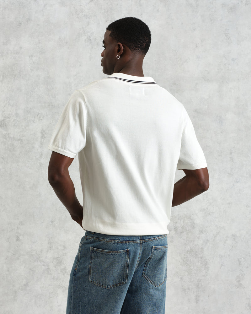 wax london men's Siena - Ecru Fine Gauge Cotton Polo