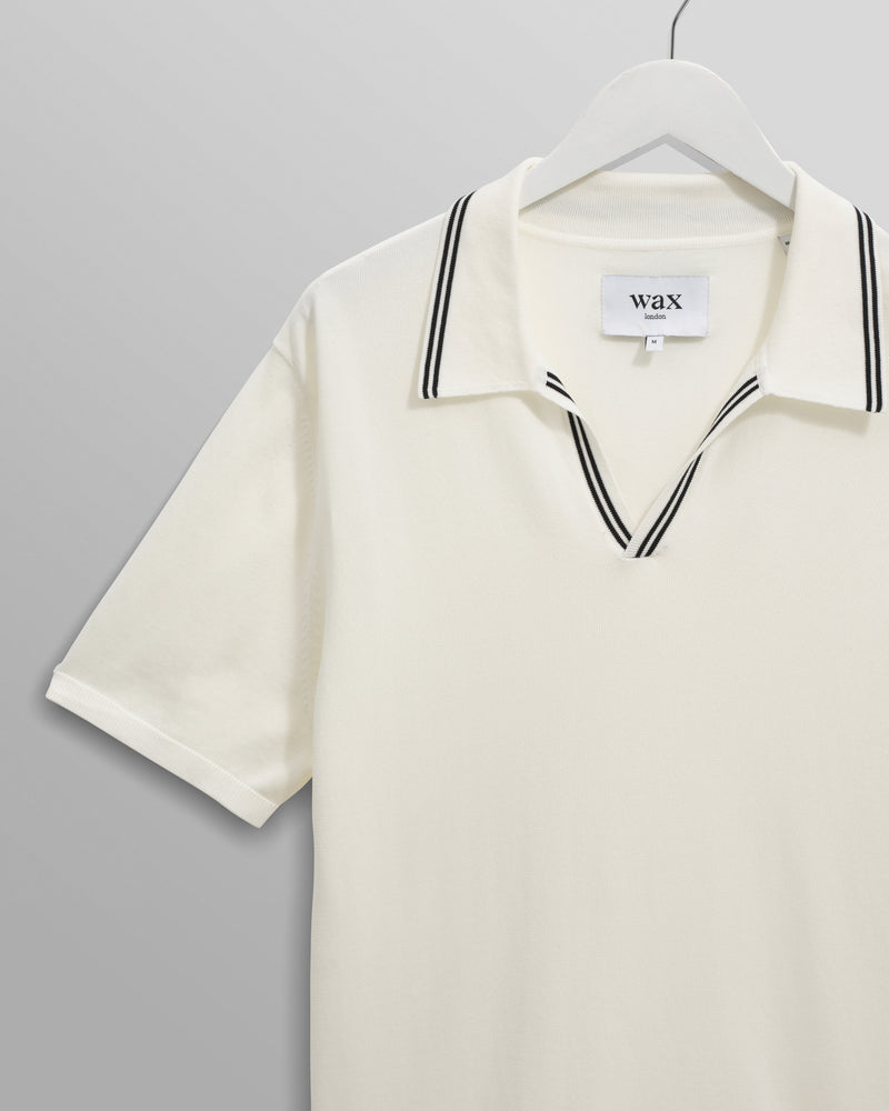 wax london men's Siena - Ecru Fine Gauge Cotton Polo
