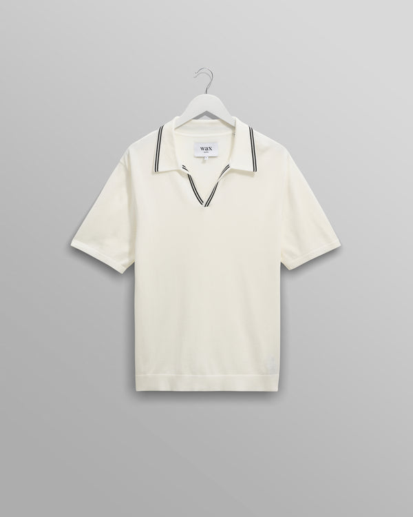 wax london men's Siena - Ecru Fine Gauge Cotton Polo