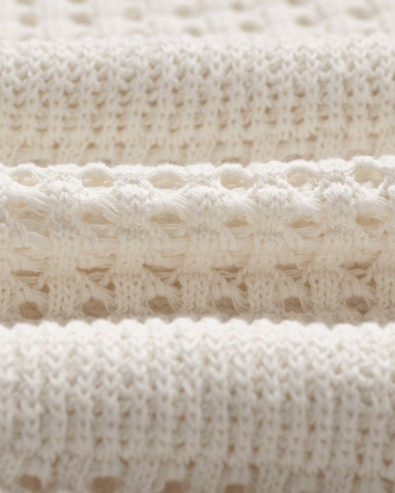 wax london men's Siena - Ecru Pointelle Knitted Polo