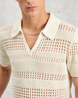 wax london Siena - Ecru Pointelle Knitted Polo