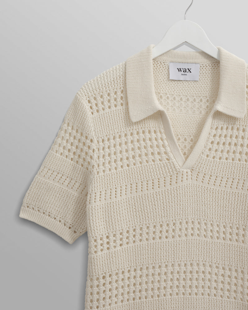 wax london Siena - Ecru Pointelle Knitted Polo