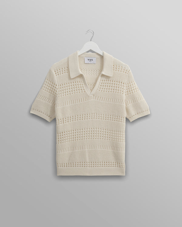 wax london men's Siena - Ecru Pointelle Knitted Polo