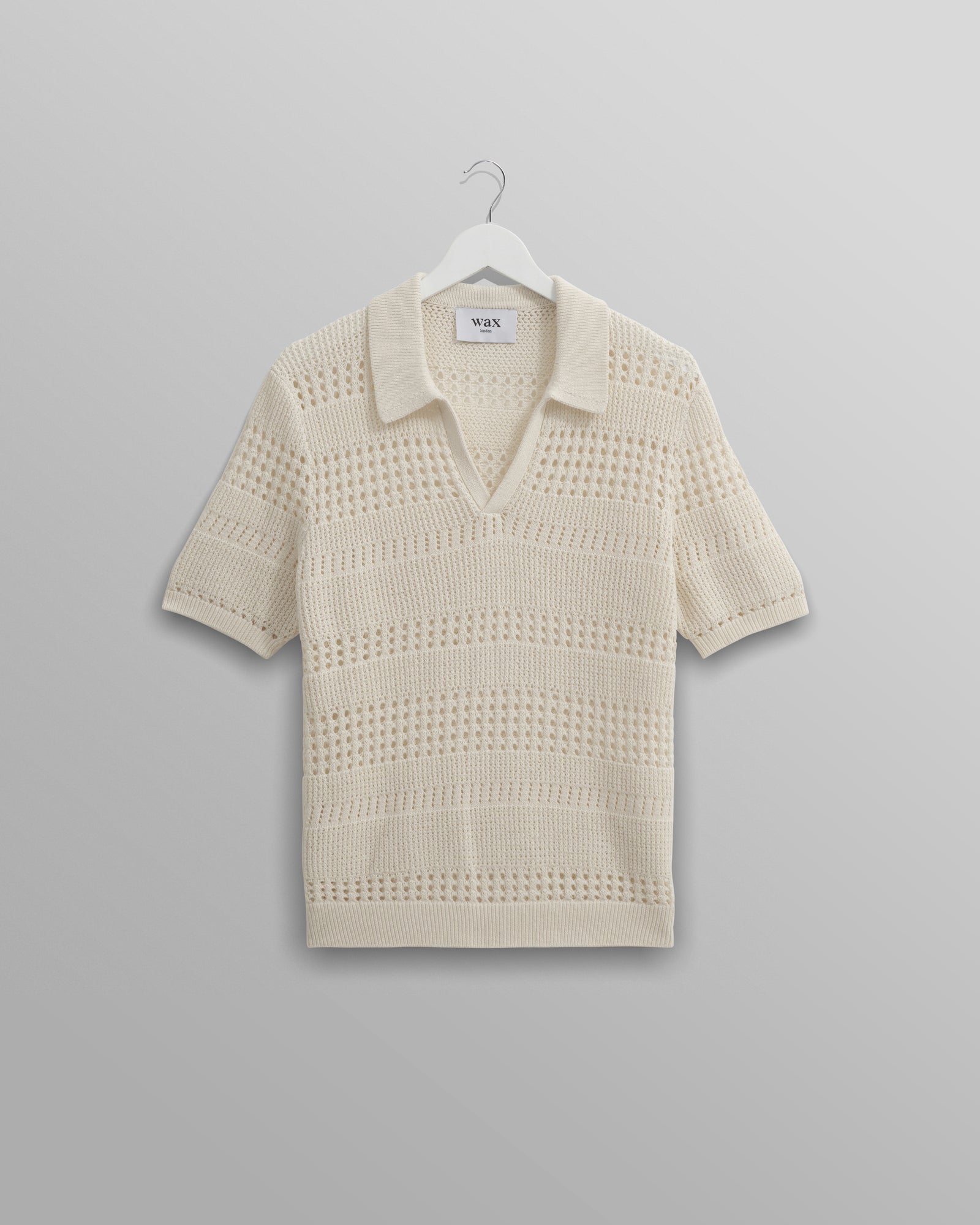 Men's Ecru Pointelle Knitted Polo | Wax London