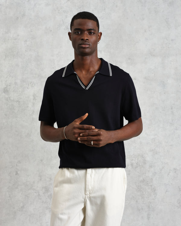 wax london men's Siena - Navy Fine Gauge Cotton Polo