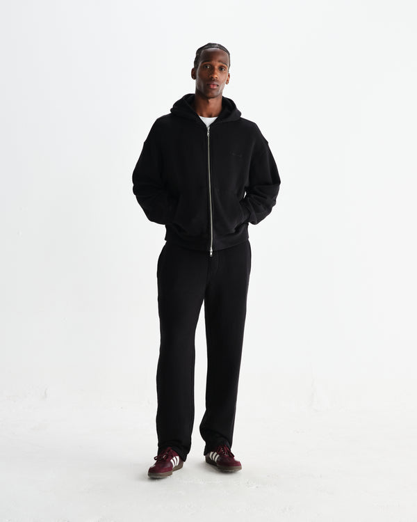 wax london men's Ska - Black Embroidered Logo Loopback Cotton Joggers