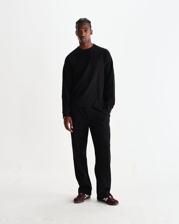 wax london men's Ska - Black Structured Waffle Joggers
