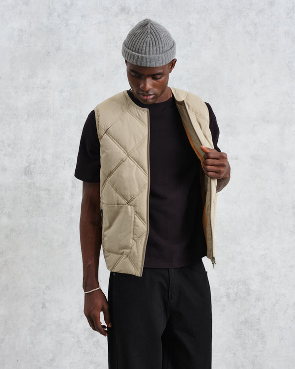 wax london men's Skye - Khaki Quilted Nylon Gilet