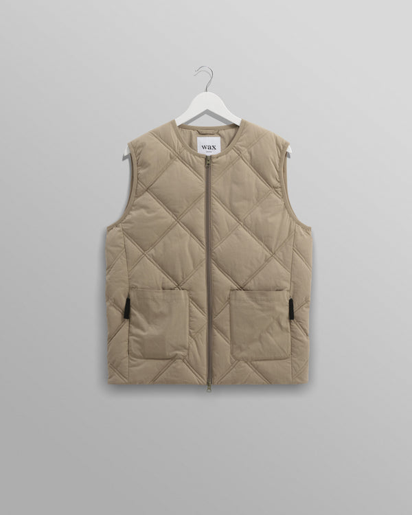 wax london men's Skye - Khaki Quilted Nylon Gilet