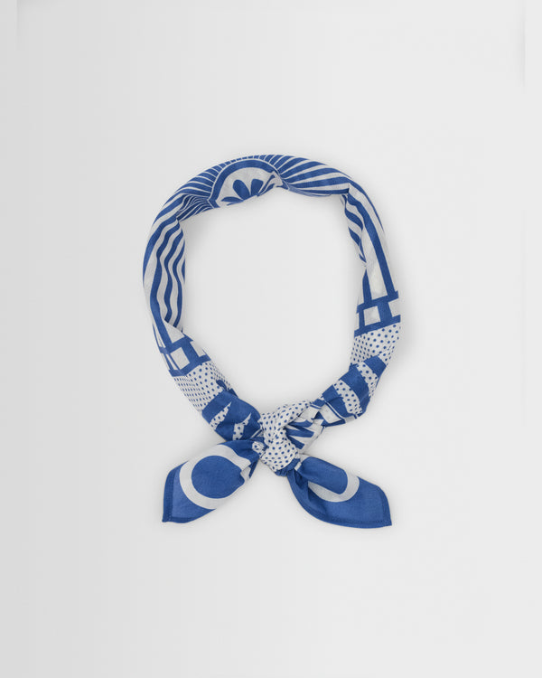 wax london men's Sloane - Ecru And Blue Wax Bandana Neck Scarf