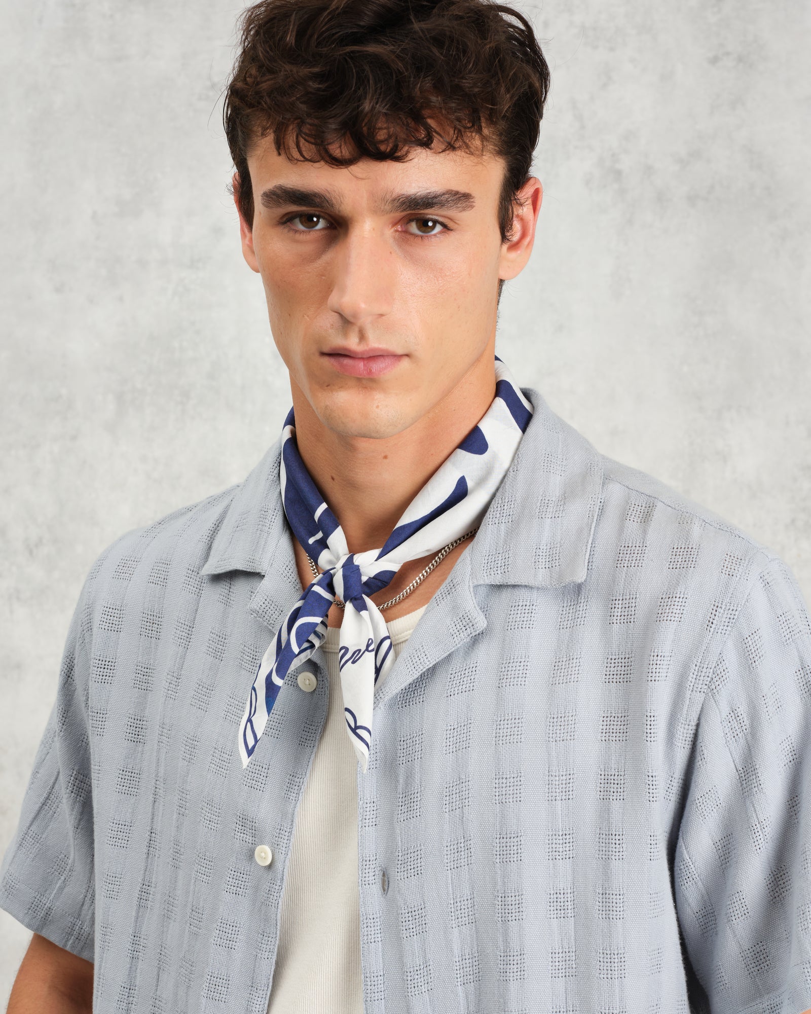 Men's Navy And Ecru Scenic Neck Scarf Wax London