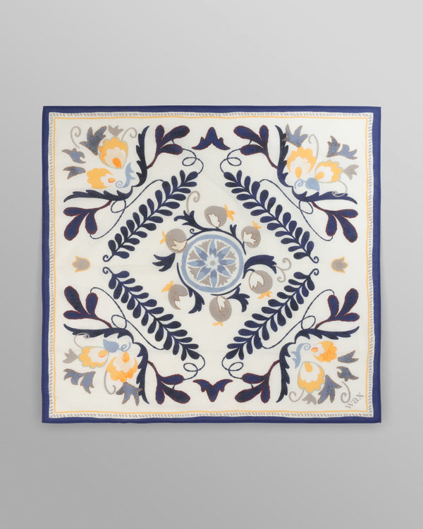 wax london men's Sloane - Navy And Yellow Floral Tile Neck Scarf