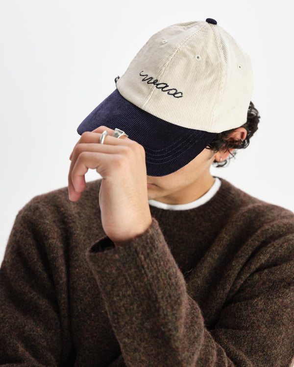 wax london men's Spencer - Ecru And Navy Corduroy Sports Cap