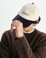 wax london men's Spencer - Ecru And Navy Corduroy Sports Cap